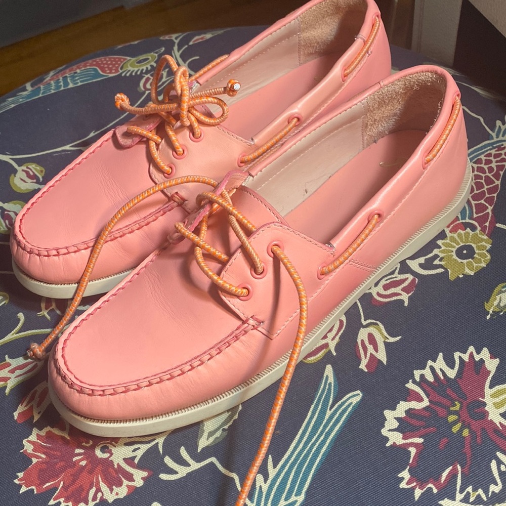 JCrew Bright Coral  women’s boat shoe